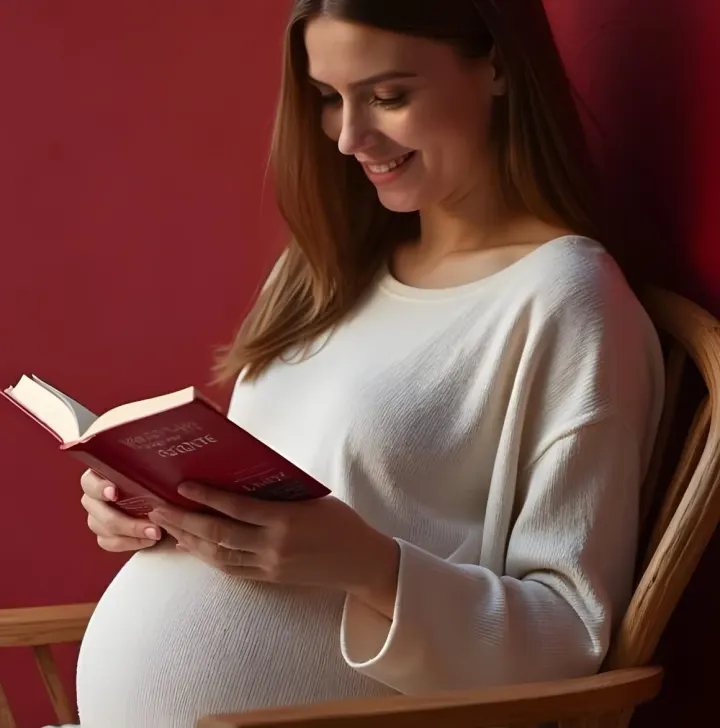 مادر باردار در حال کتاب خواندن